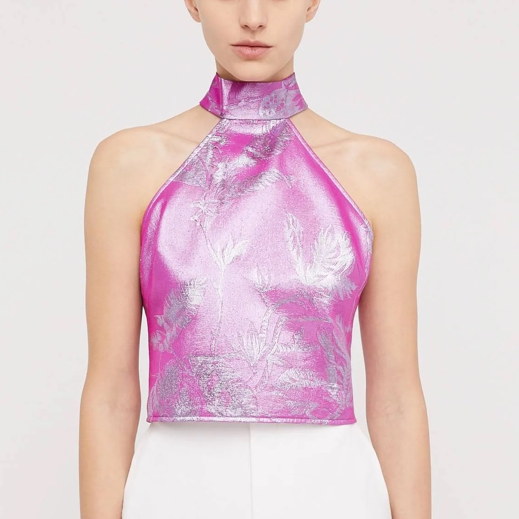 Scanlan Theodore Purple Tinsel Floral Skirt And Halter Top Co-Ord Set — image 3 of 8